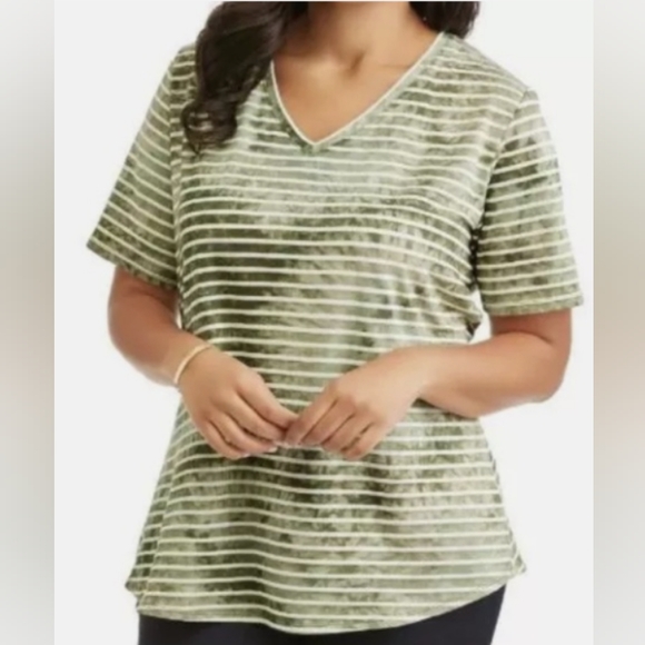 Terra & Sky Tops - 1X Terra & Sky Striped Shimmery T-shirt